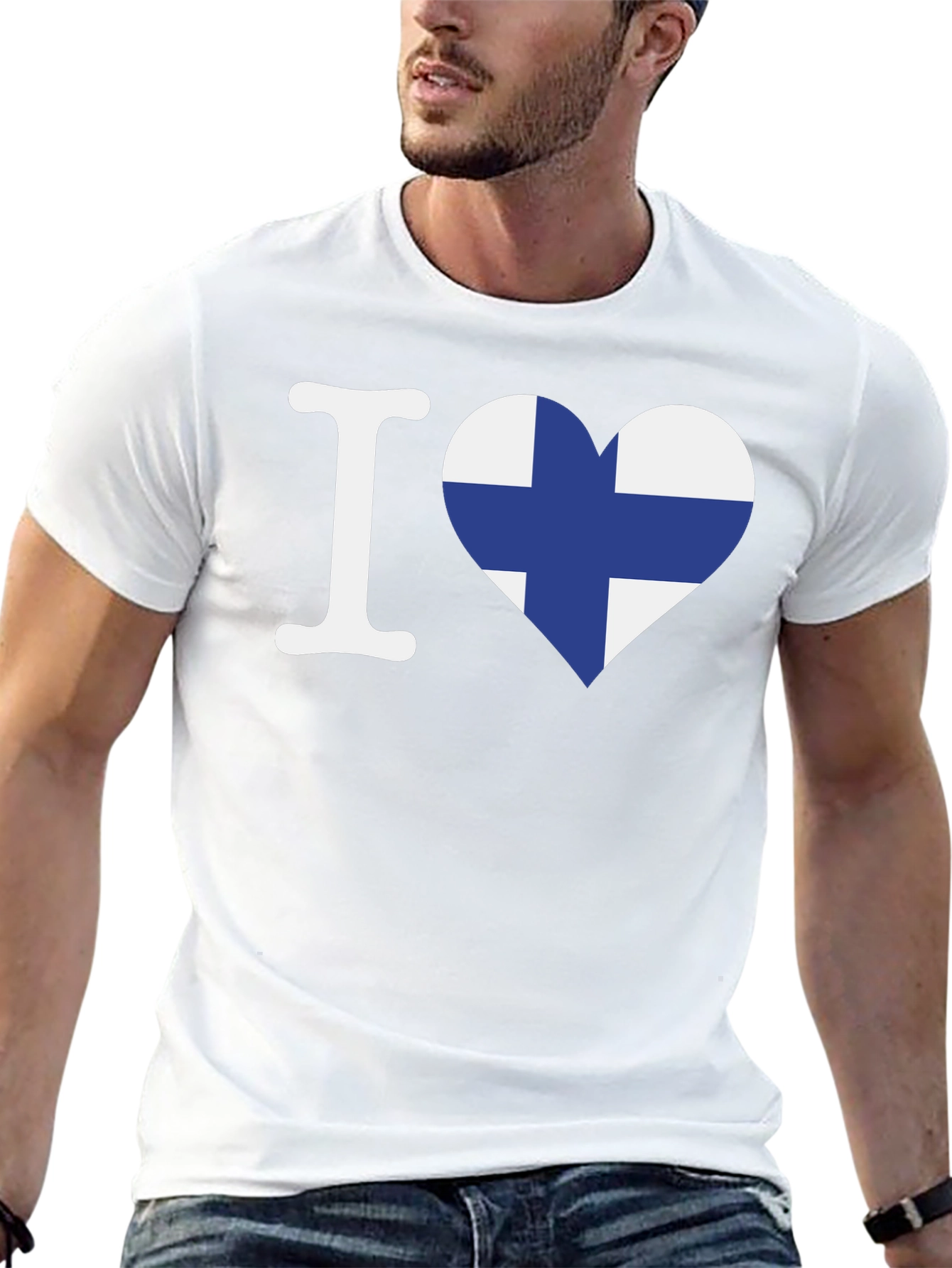 Finland Flag Heart Graphic Tee - Black Cotton Shirt