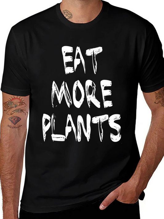 Eat More Plants Graphic Tee - Black Cotton T-Shirt