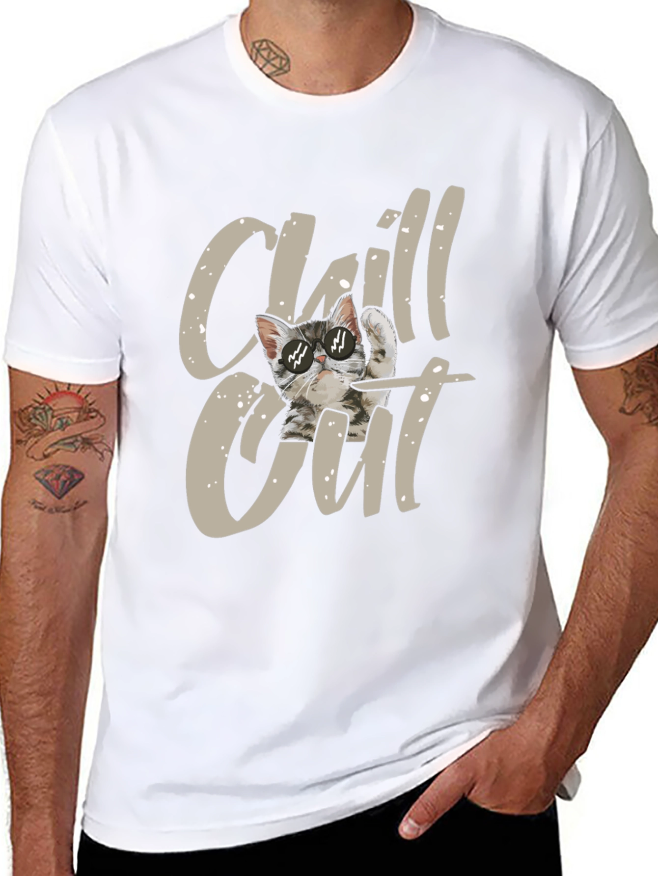 Chill Out Cat Graphic Black T-Shirt