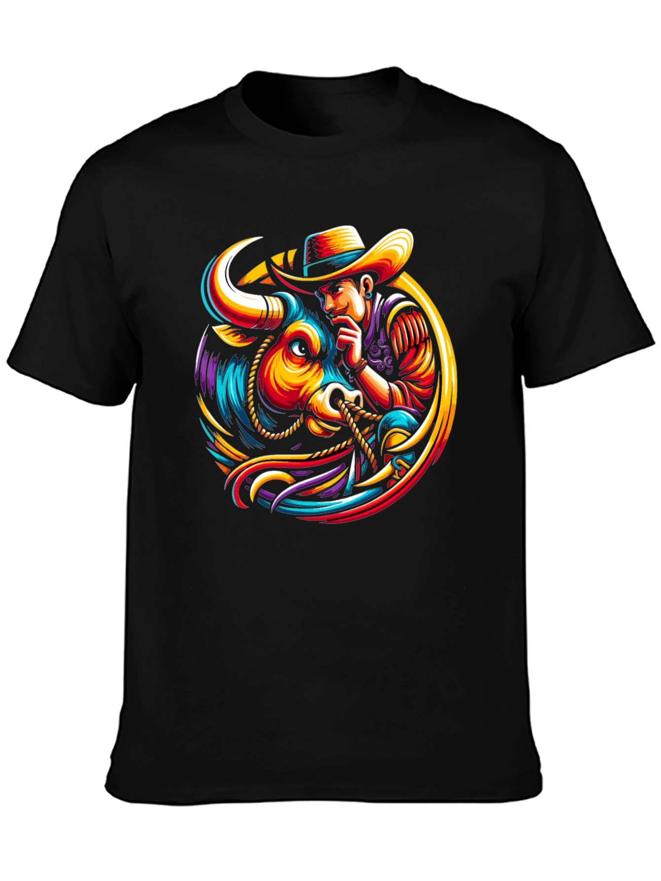 Cowboy Bull T-Shirt - Vibrant Graphic Design