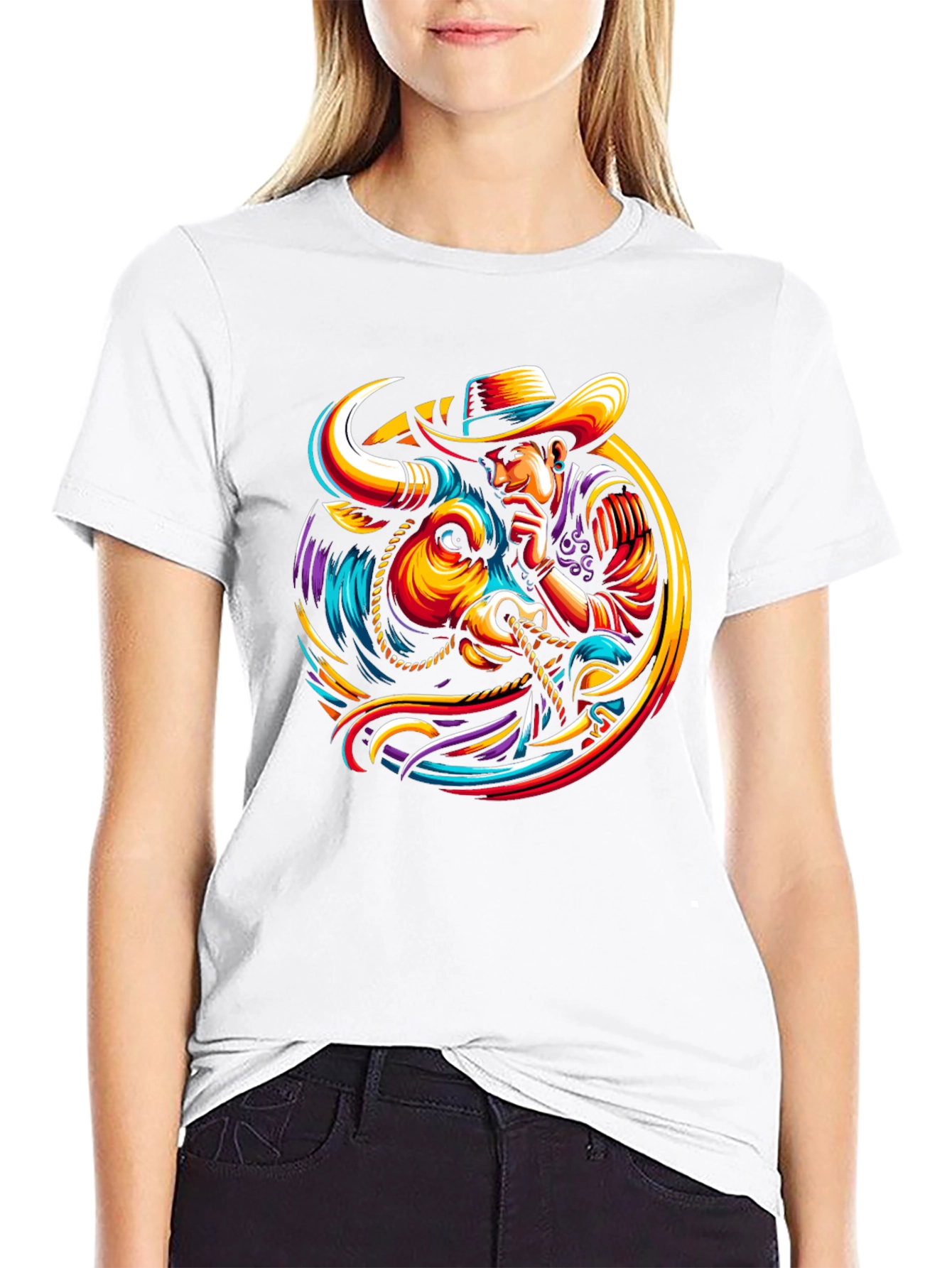 Cowboy Bull T-Shirt - Vibrant Graphic Design