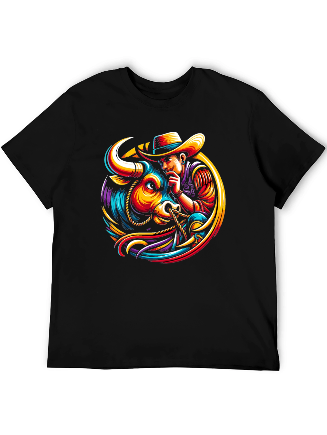 Cowboy Bull T-Shirt - Vibrant Graphic Design