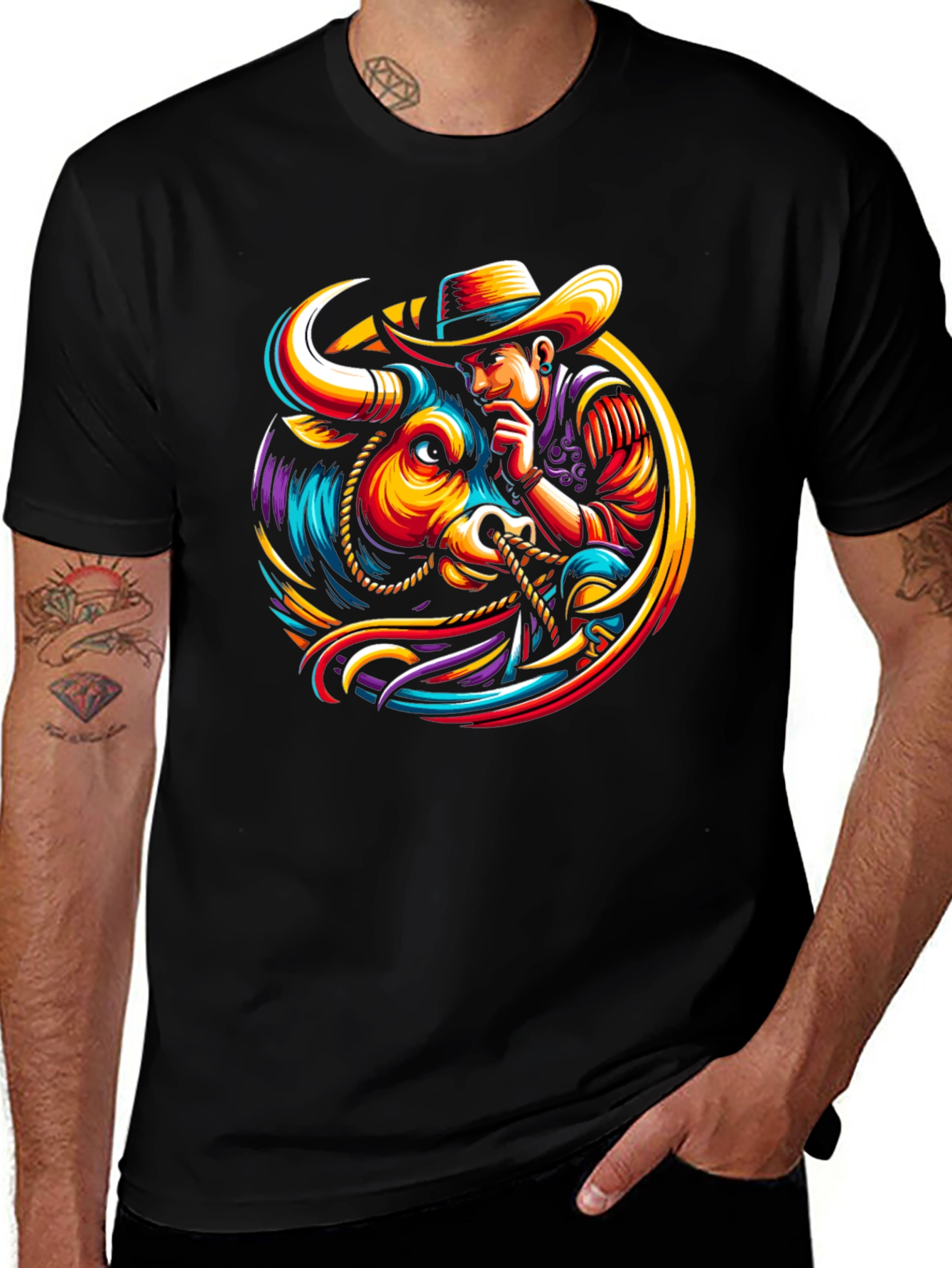 Cowboy Bull T-Shirt - Vibrant Graphic Design