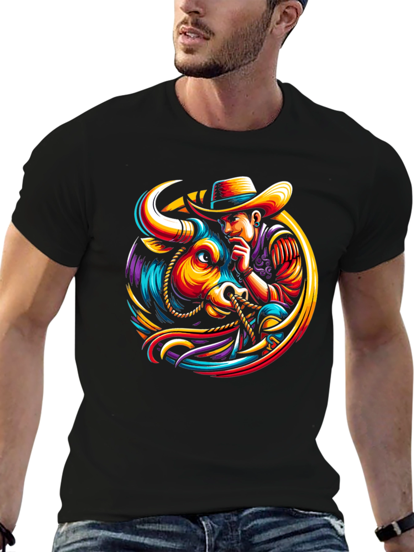 Cowboy Bull T-Shirt - Vibrant Graphic Design