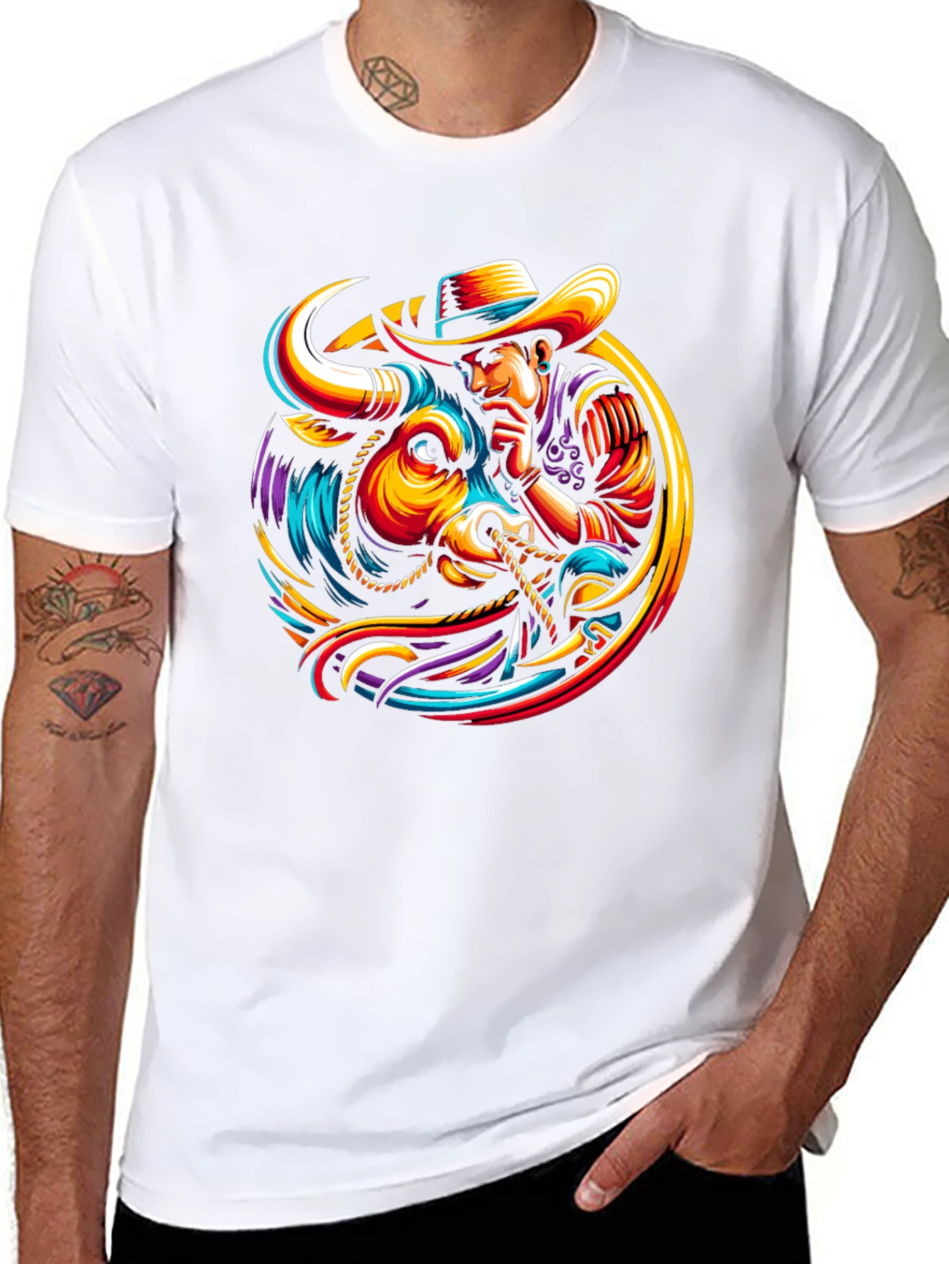 Cowboy Bull T-Shirt - Vibrant Graphic Design