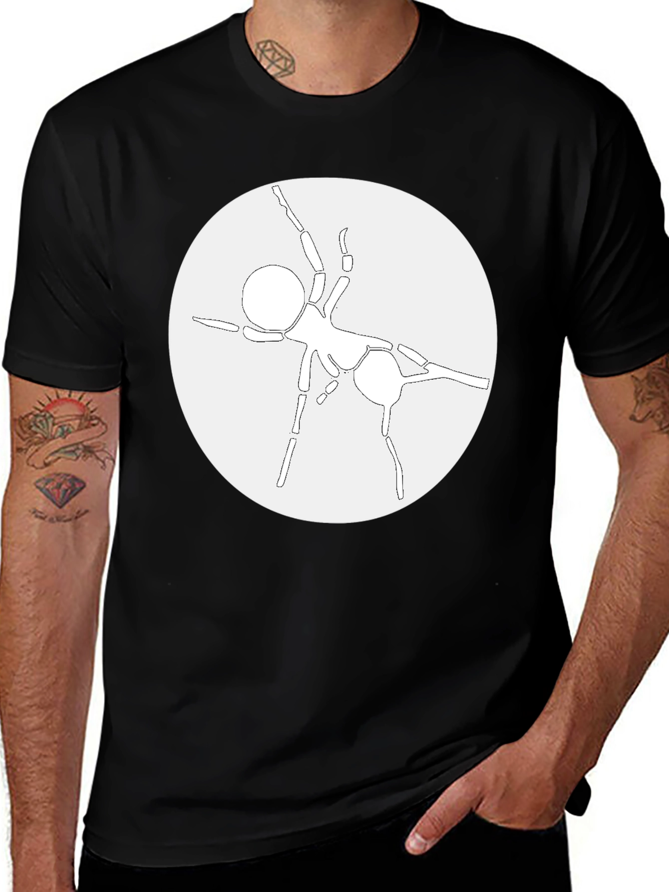 Abstract Ant Graphic Tee - Casual Black T-Shirt