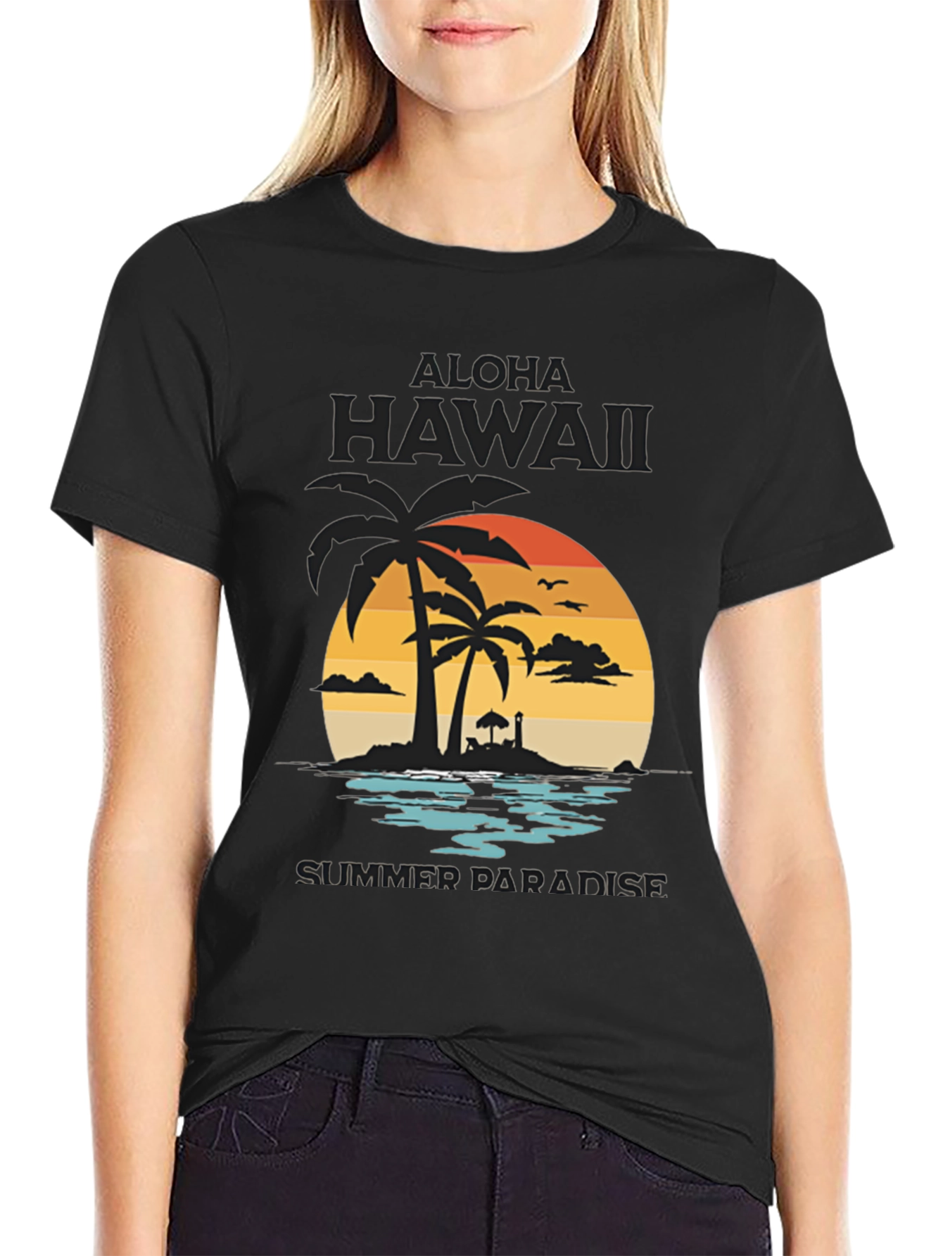 Aloha Hawaii Summer Paradise Black T-Shirt