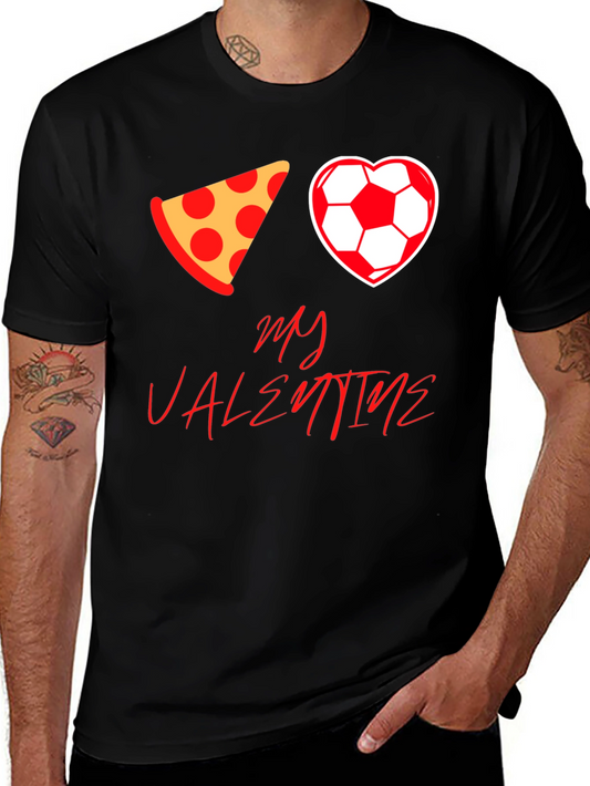 Pizza Soccer Valentine T-Shirt - Mens Black Tee