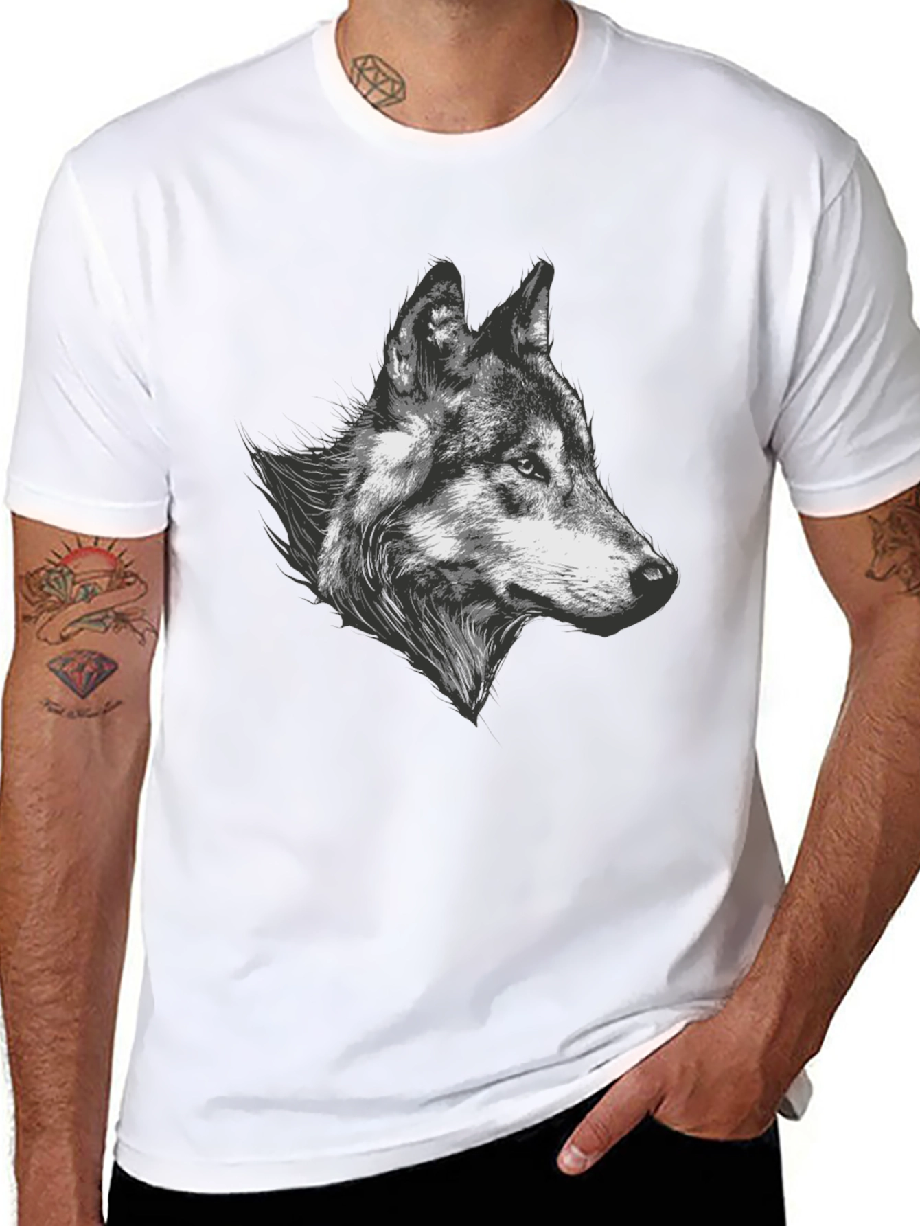 Wolf Graphic Tee - Black Cotton Blend T-Shirt