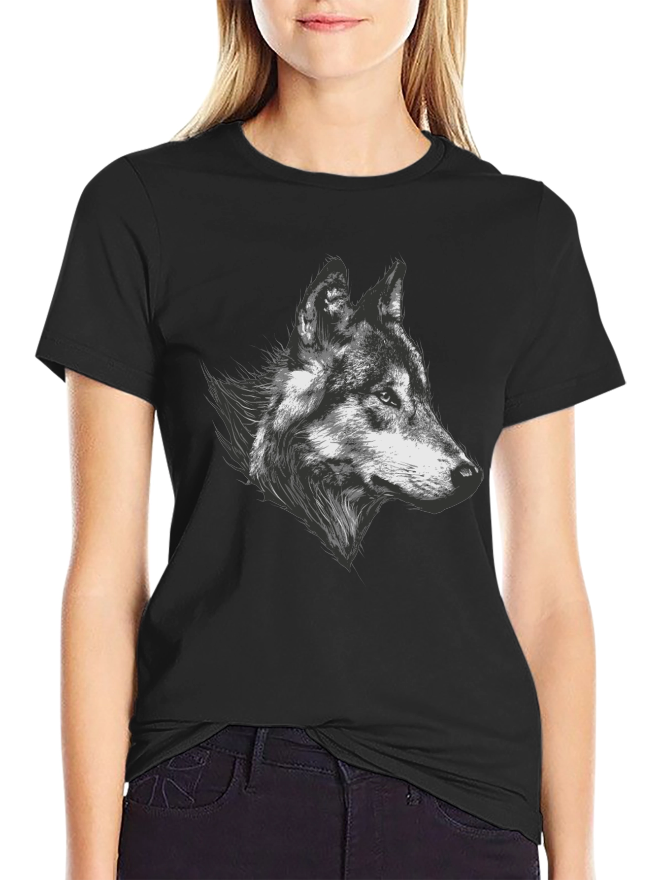 Wolf Graphic Tee - Black Cotton Blend T-Shirt