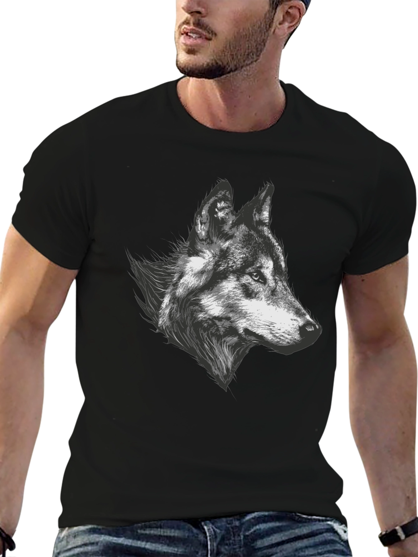 Wolf Graphic Tee - Black Cotton Blend T-Shirt