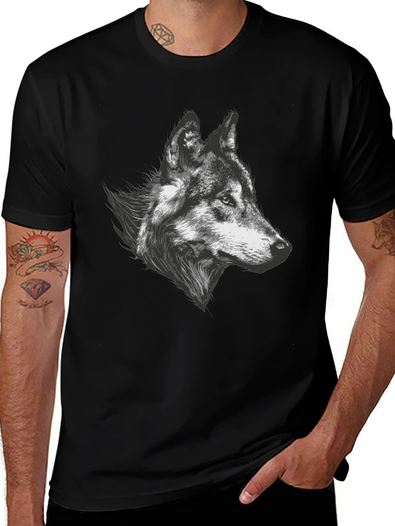 Wolf Graphic Tee - Black Cotton Blend T-Shirt