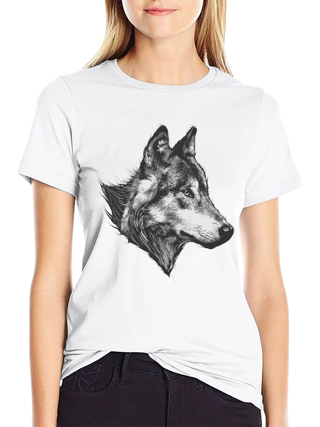Wolf Graphic Tee - Black Cotton Blend T-Shirt