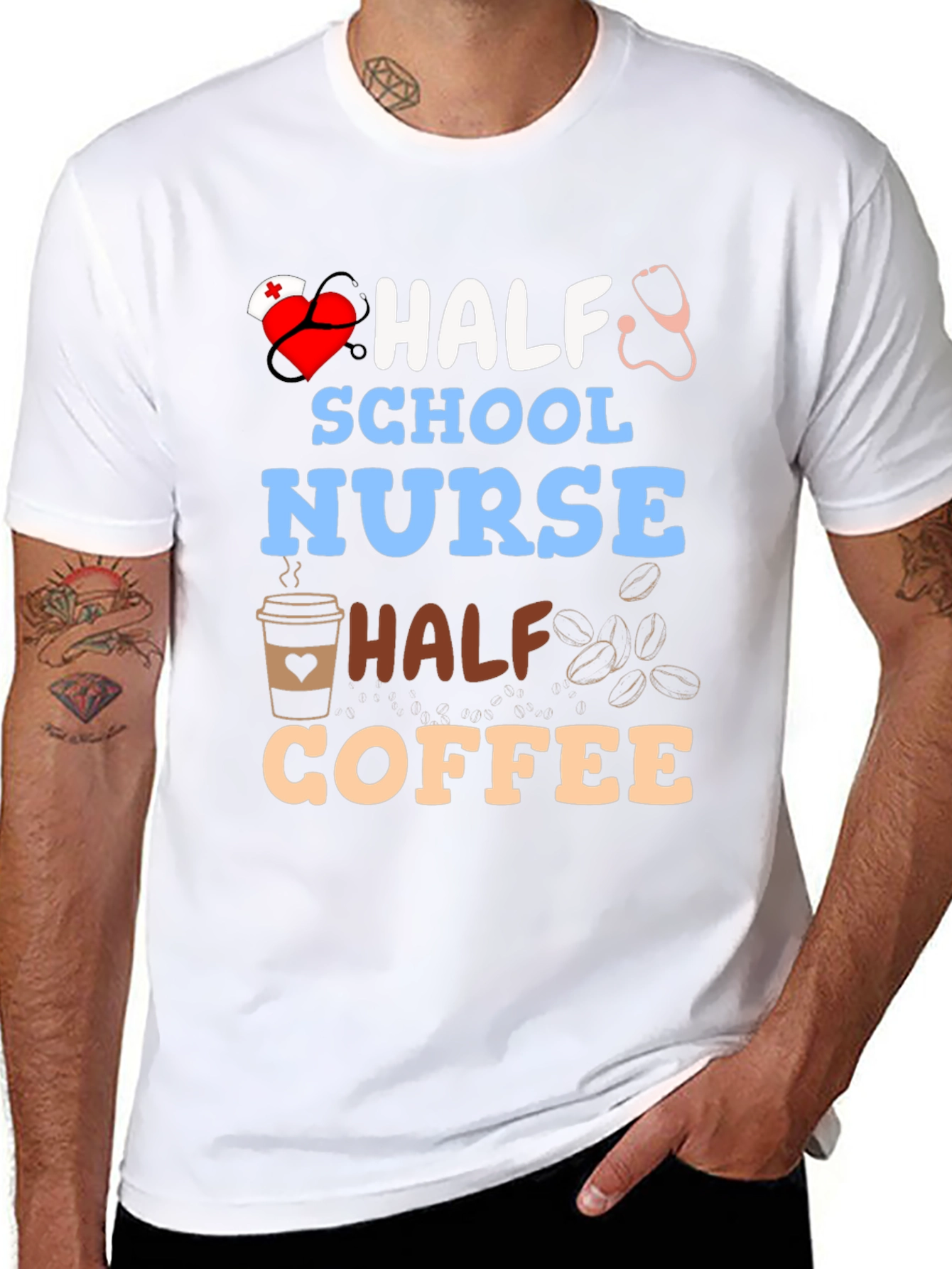Half School Nurse Half Coffee Graphic T-Shirt
