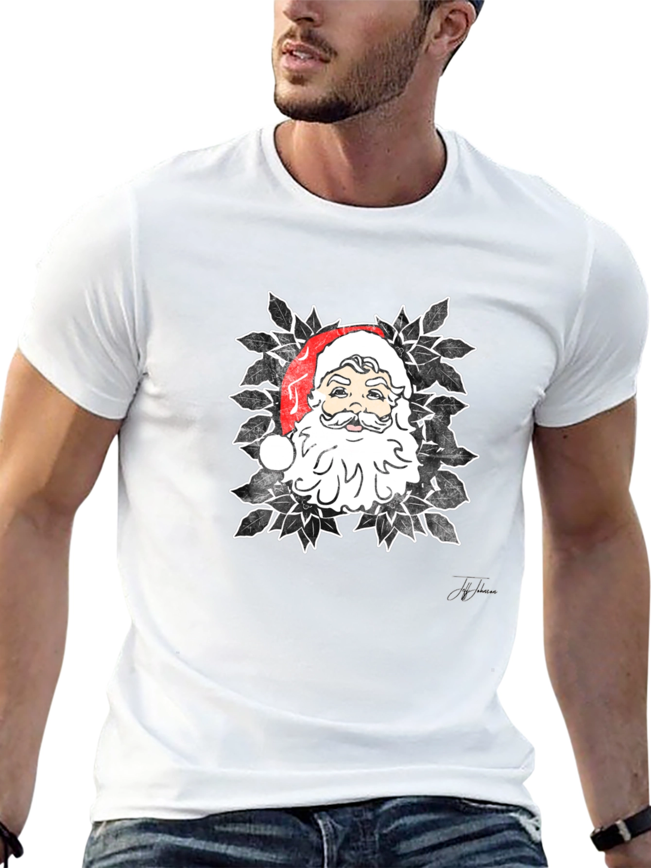 Santa Graphic Print Black T-Shirt