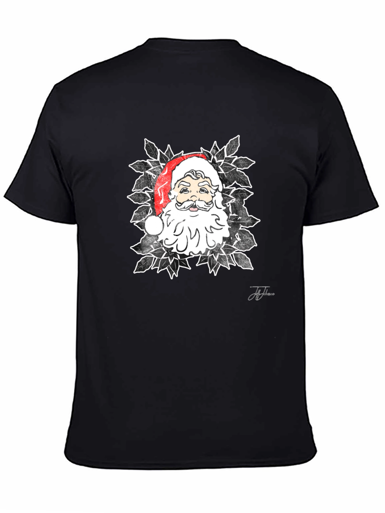 Santa Graphic Print Black T-Shirt