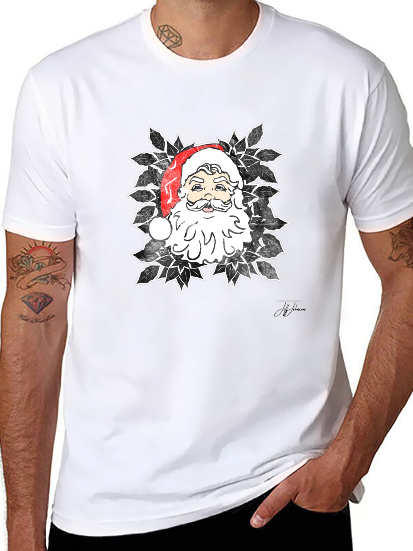 Santa Graphic Print Black T-Shirt