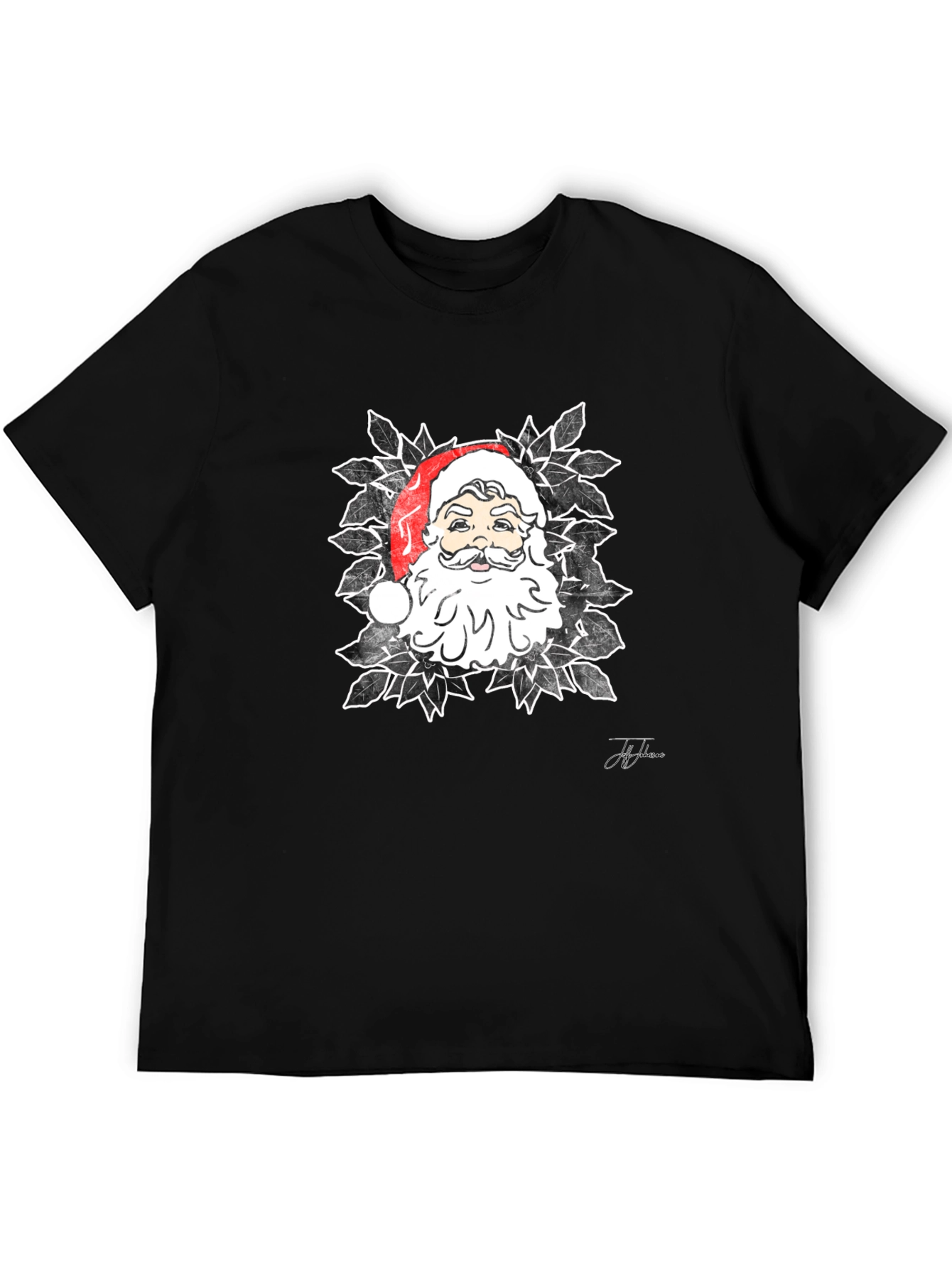 Santa Graphic Print Black T-Shirt