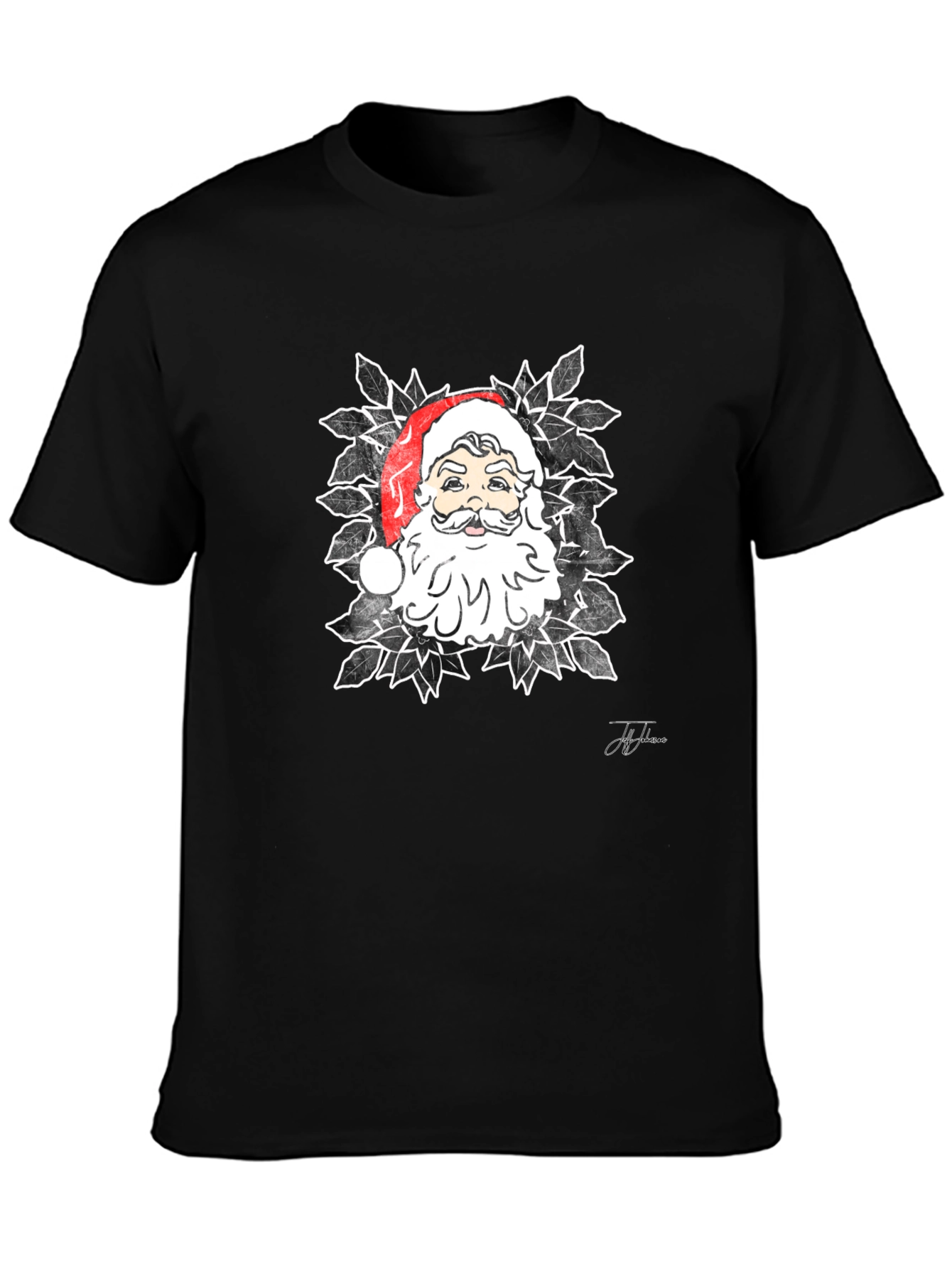 Santa Graphic Print Black T-Shirt