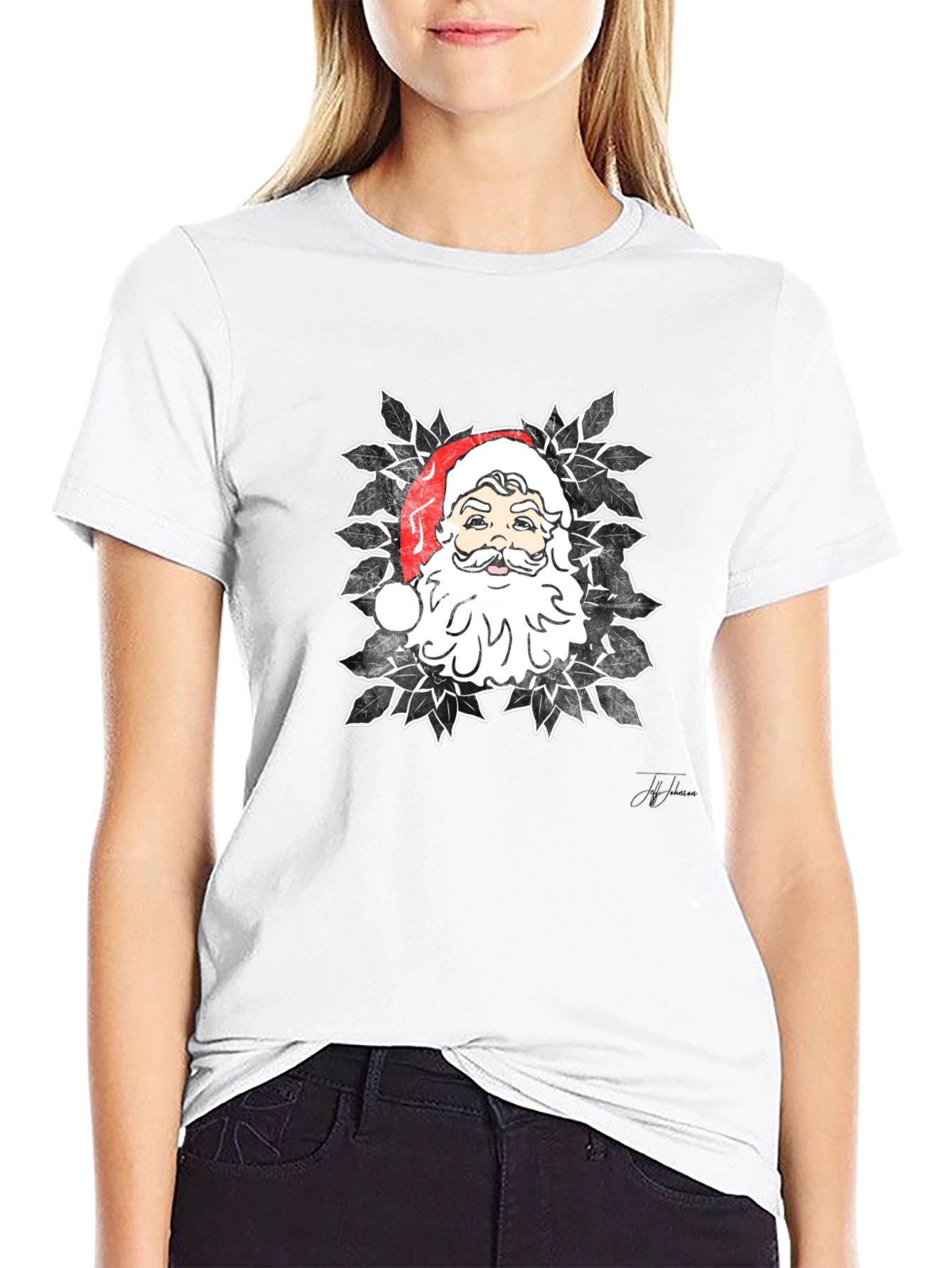 Santa Graphic Print Black T-Shirt