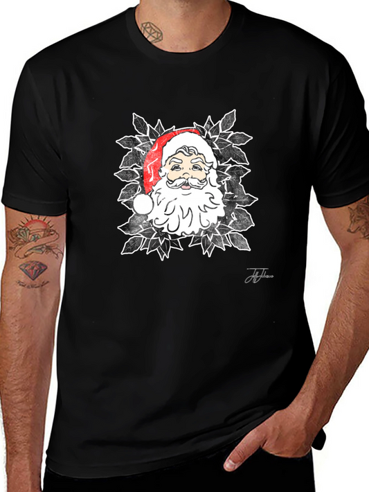 Santa Graphic Print Black T-Shirt