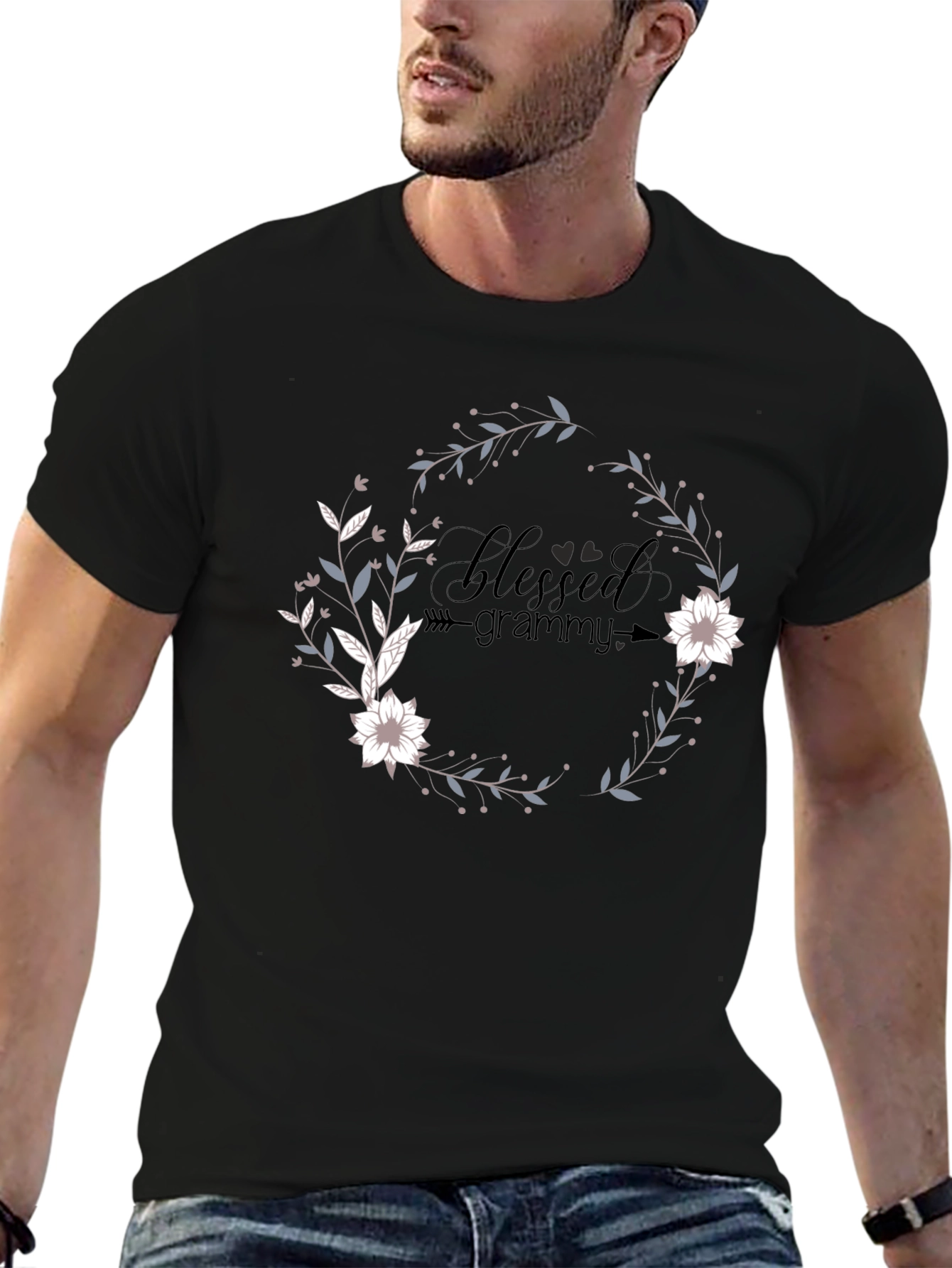 Blessed Grammy Graphic Tee - Floral Wreath Design