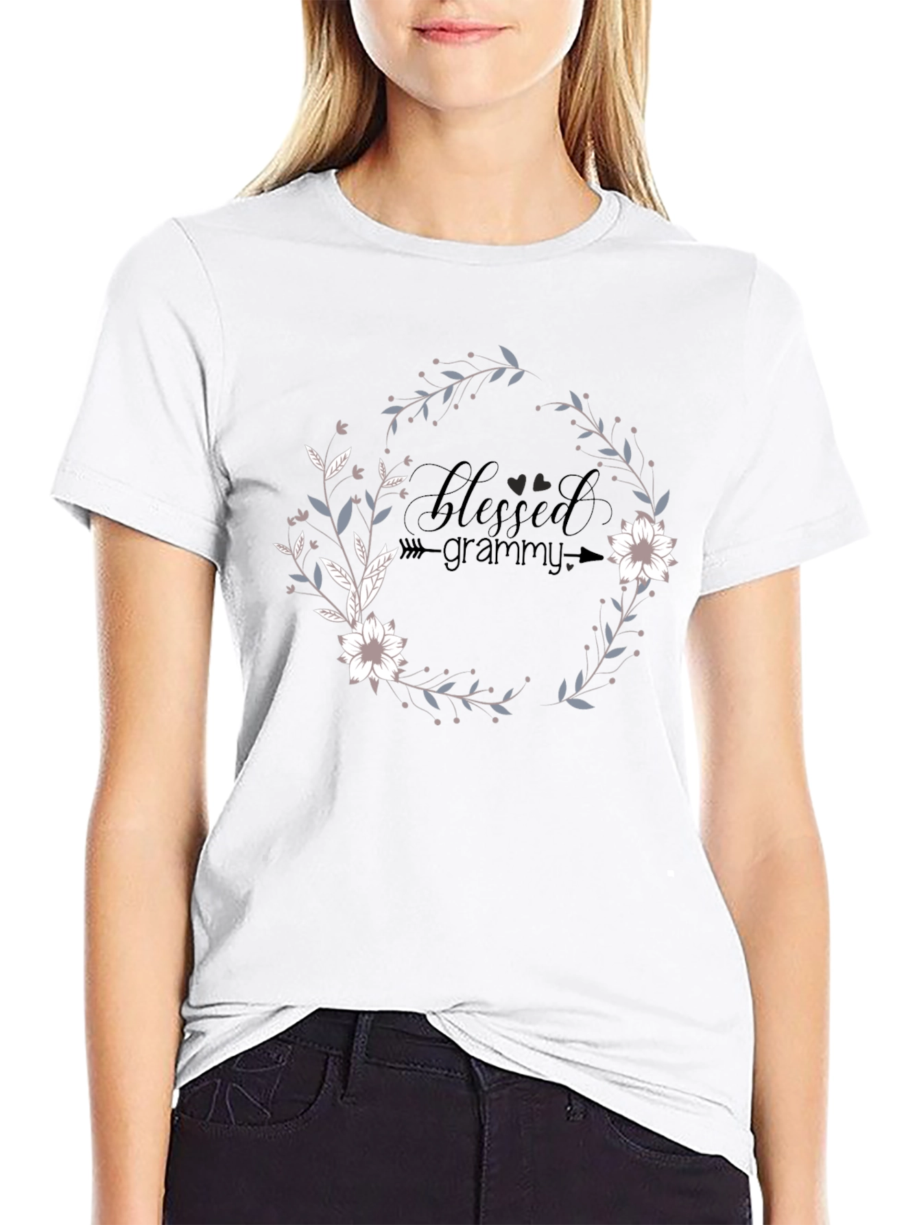 Blessed Grammy Graphic Tee - Floral Wreath Design