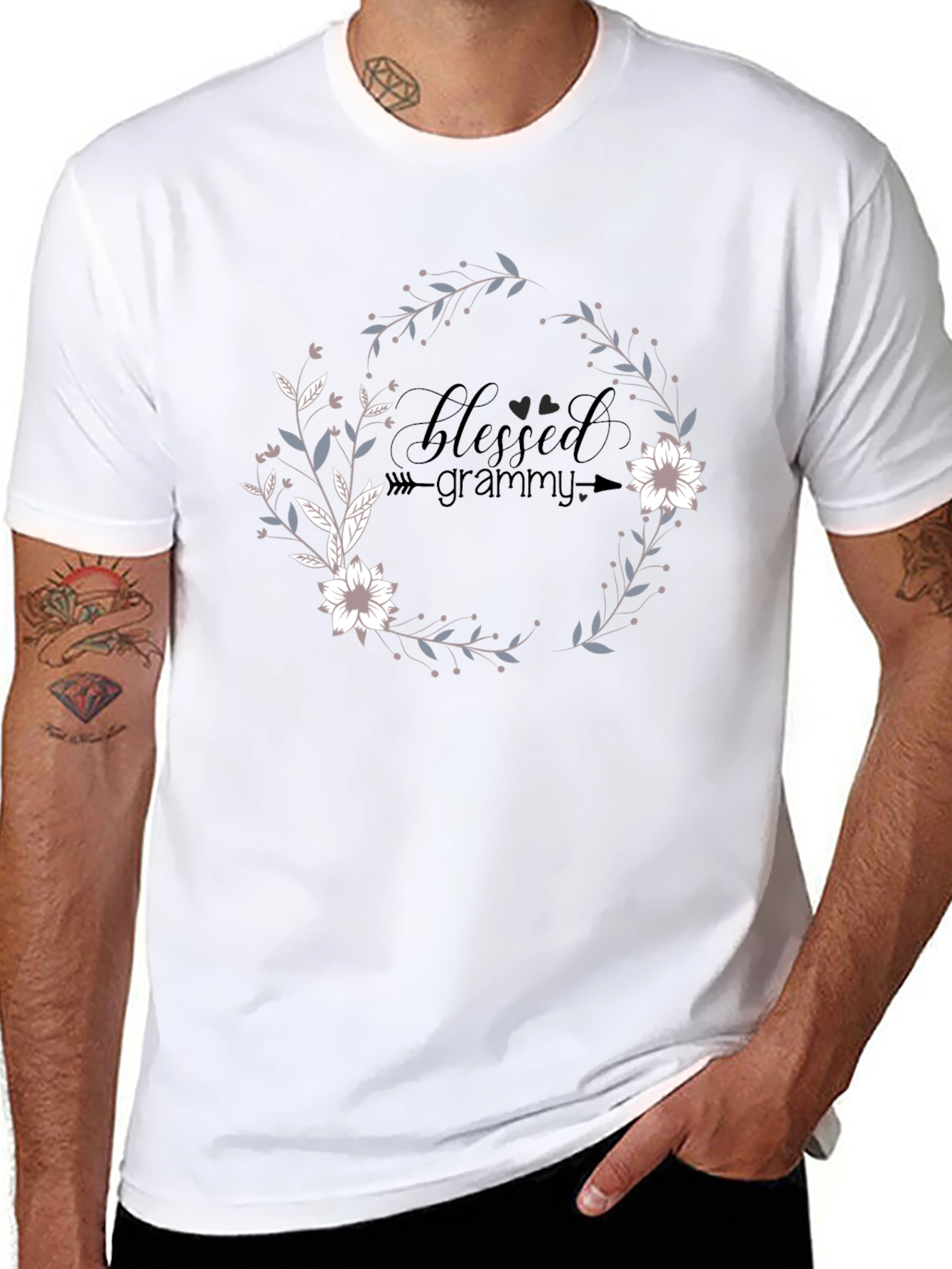 Blessed Grammy Graphic Tee - Floral Wreath Design