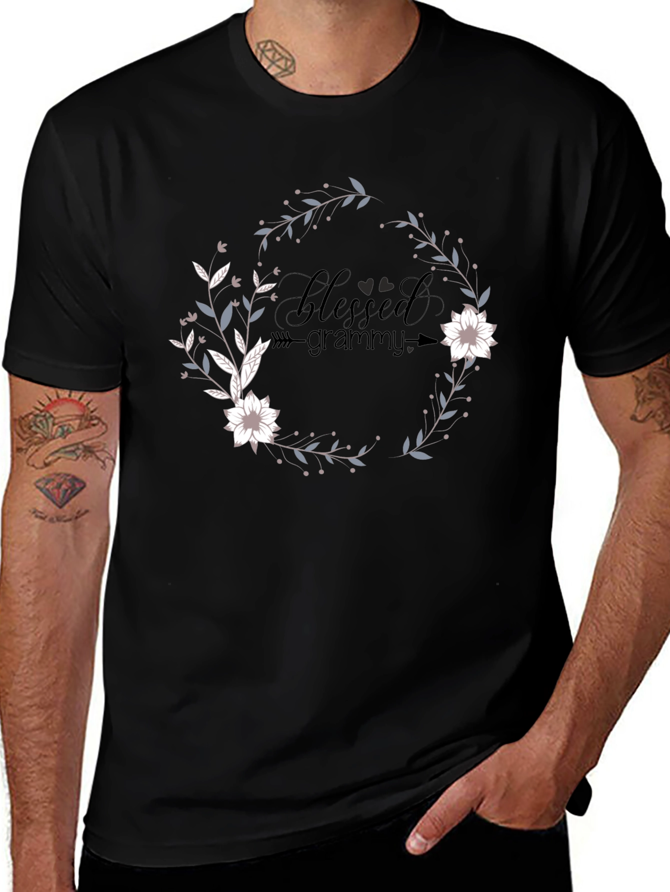 Blessed Grammy Graphic Tee - Floral Wreath Design