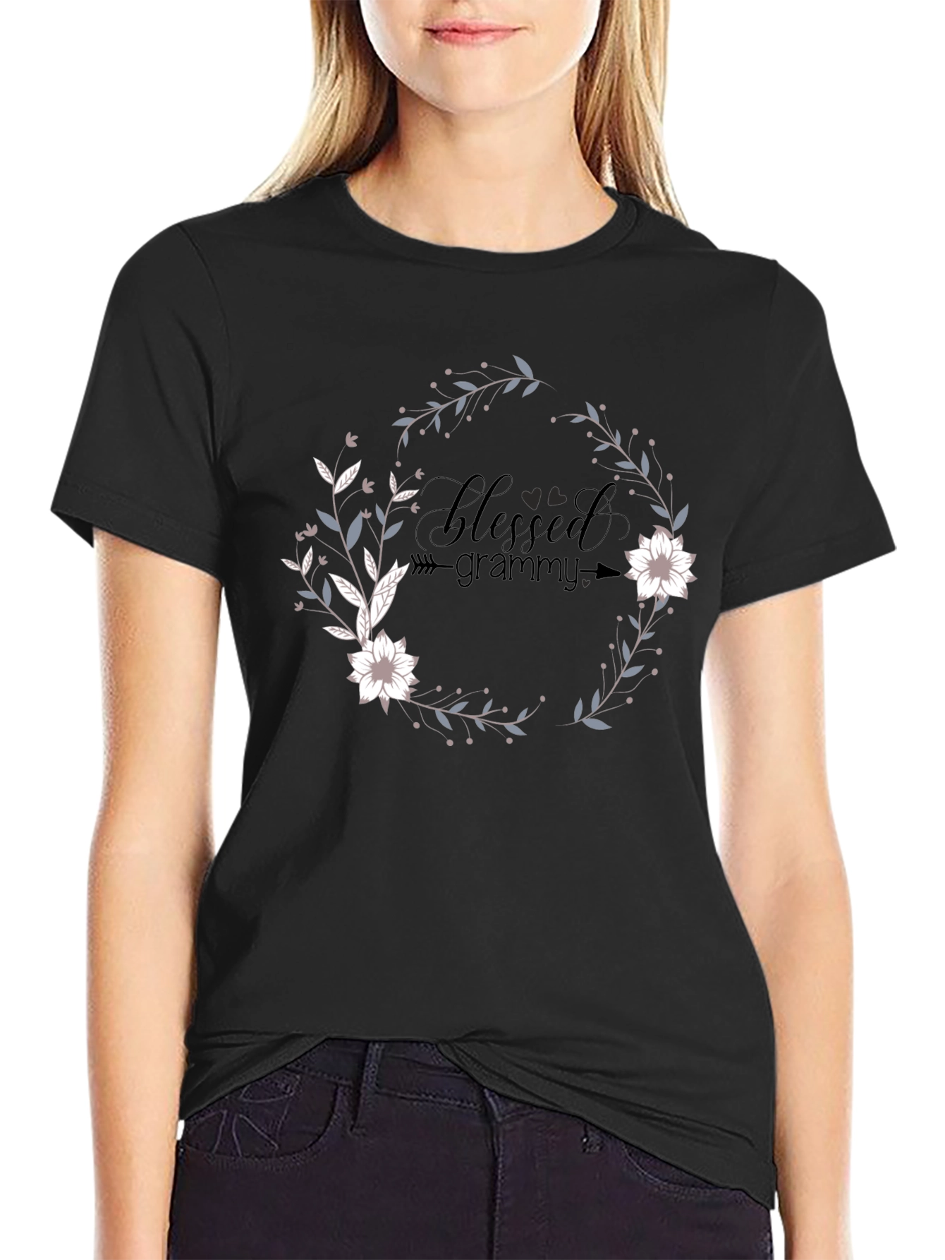 Blessed Grammy Graphic Tee - Floral Wreath Design
