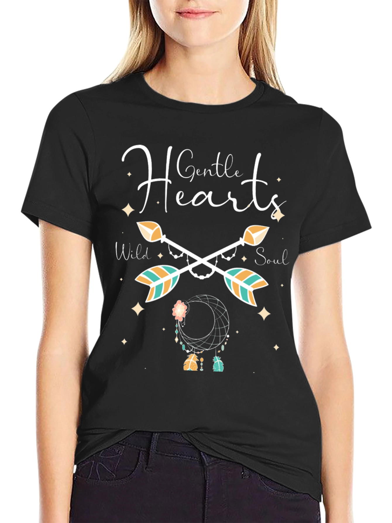 Gentle Hearts Arrow Dreamcatcher Black T-Shirt