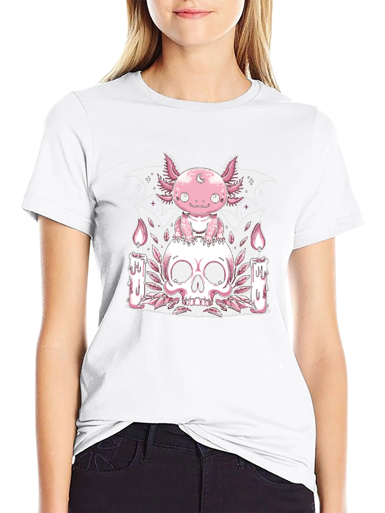 Axolotl Skull Graphic Tee - Goth Pastel