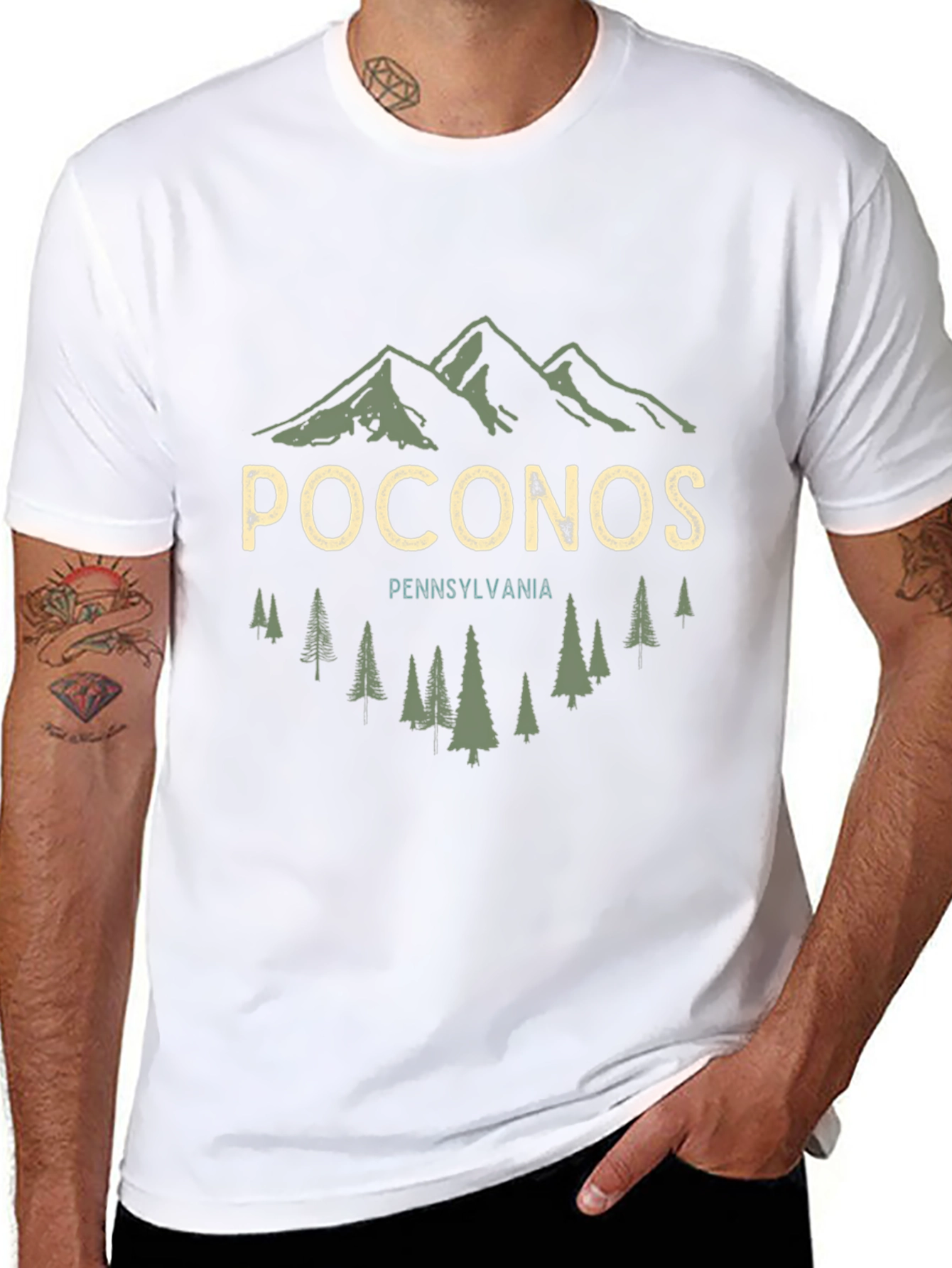 Poconos Pennsylvania Graphic Tee - Mountain & Trees Design