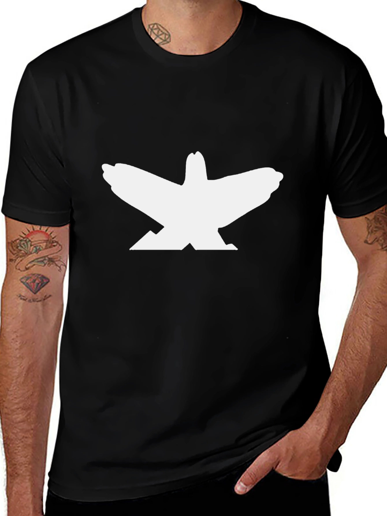 Black T-Shirt with Bird Graphic