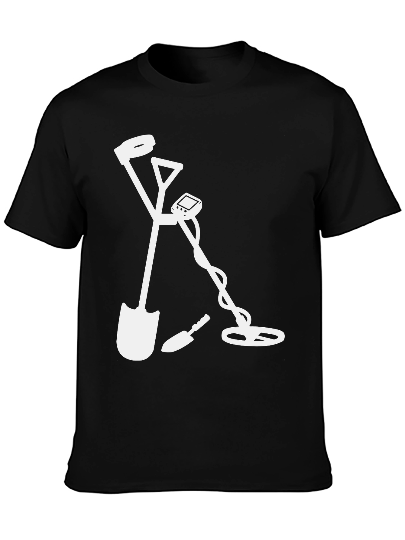 Treasure Hunter Black T-Shirt: Shovel & Metal Detector