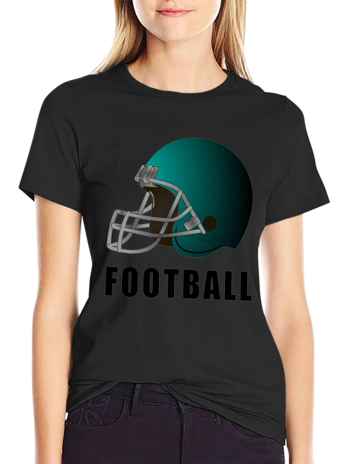 Football Helmet Graphic Tee - Black Cotton T-Shirt