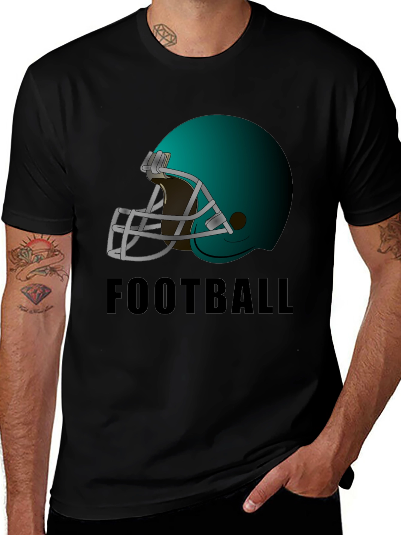 Football Helmet Graphic Tee - Black Cotton T-Shirt