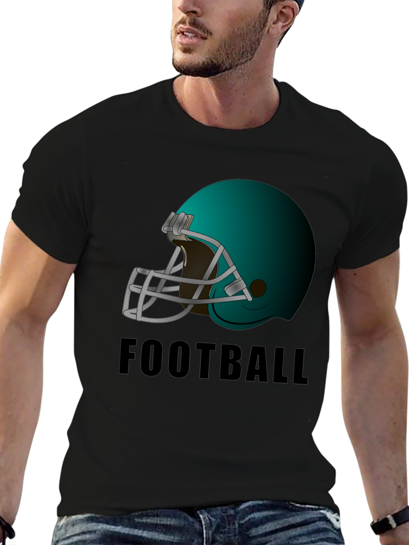 Football Helmet Graphic Tee - Black Cotton T-Shirt