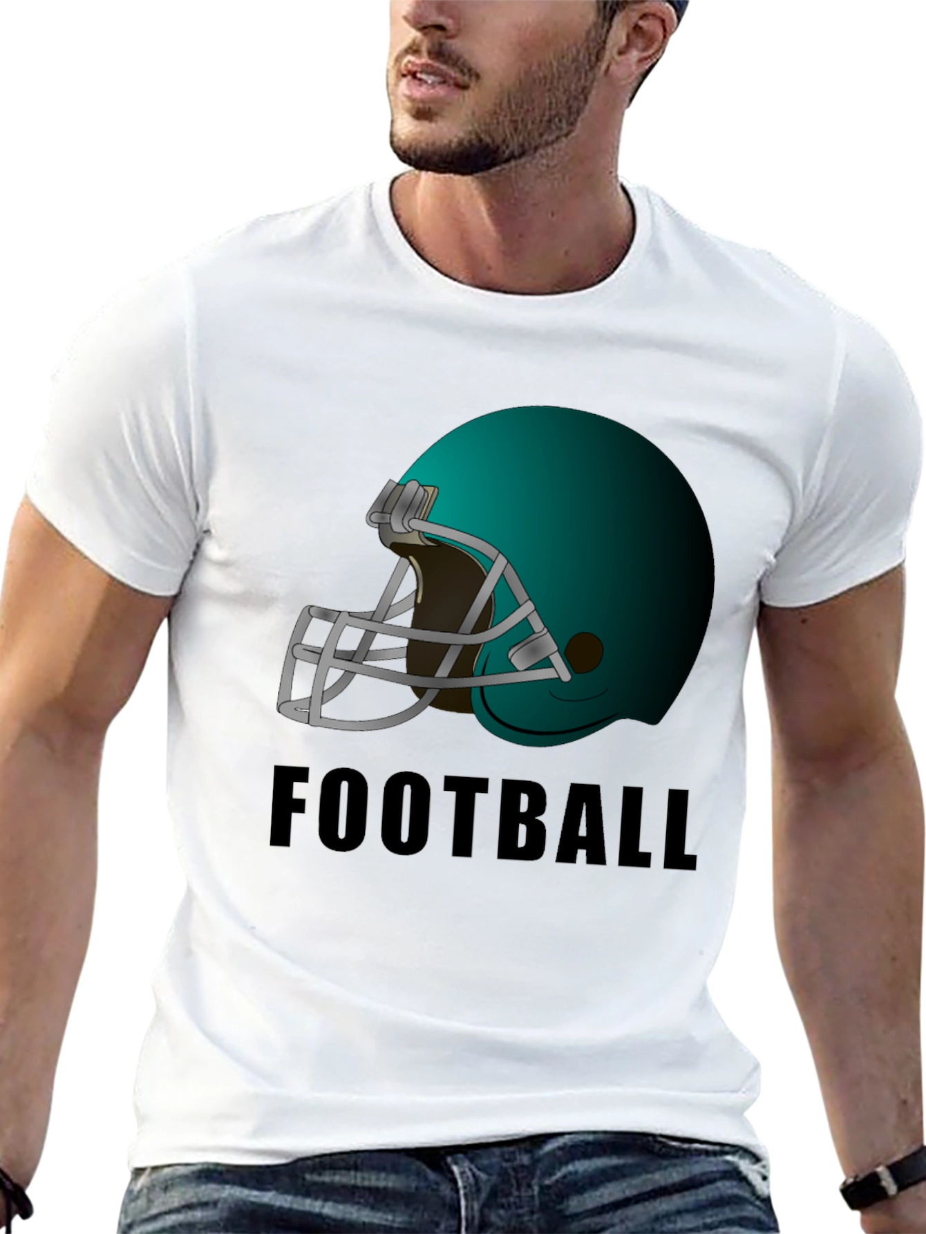Football Helmet Graphic Tee - Black Cotton T-Shirt