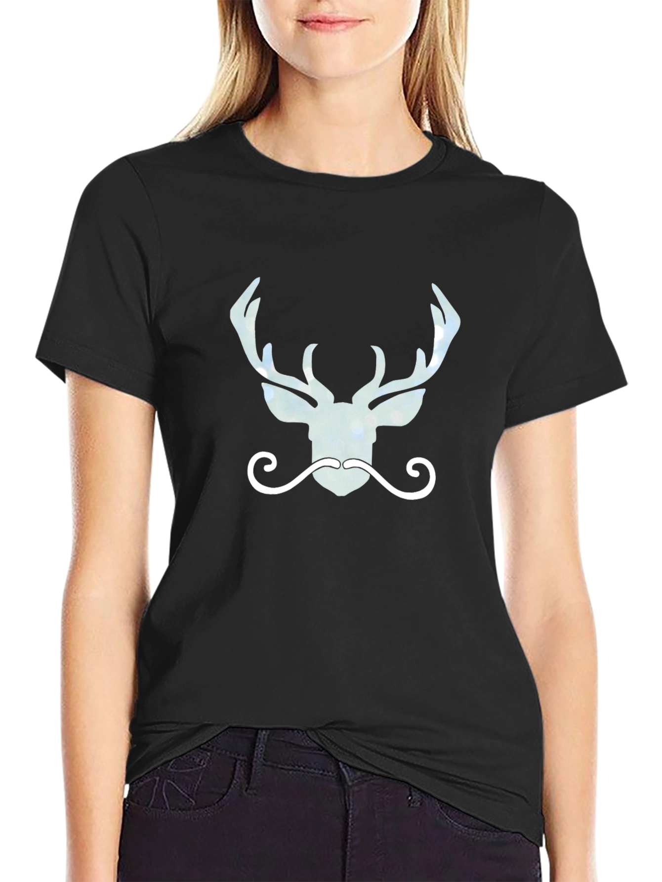 Stylish Deer Antler Graphic Tee - Mens Black T-Shirt