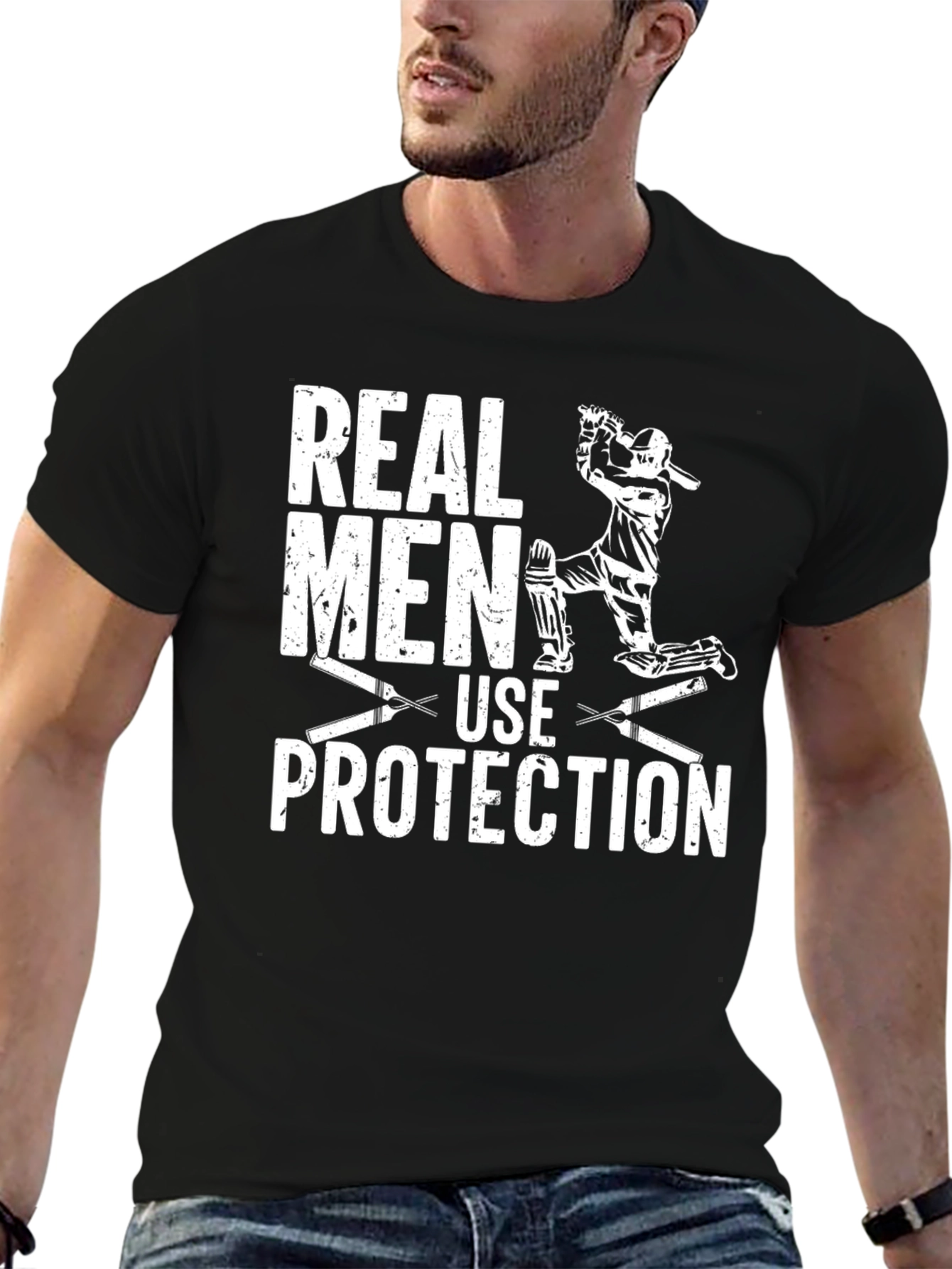 Real Men Use Protection Cricket Graphic T-Shirt