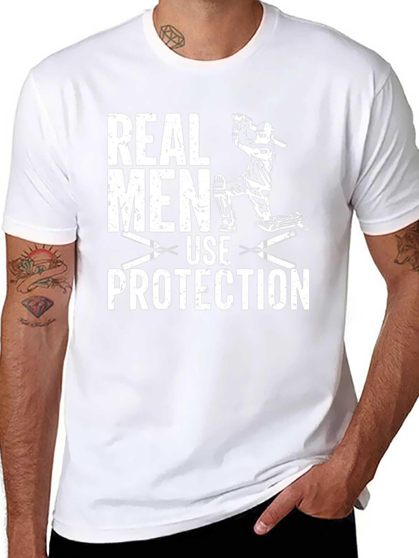 Real Men Use Protection Cricket Graphic T-Shirt