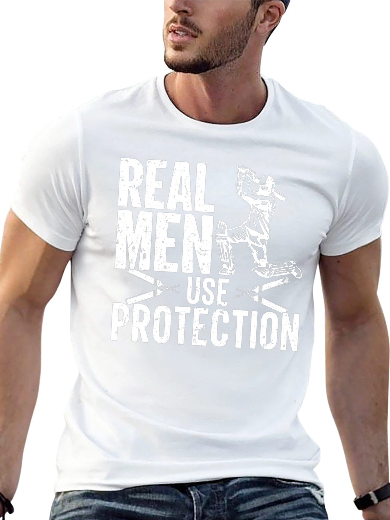 Real Men Use Protection Cricket Graphic T-Shirt