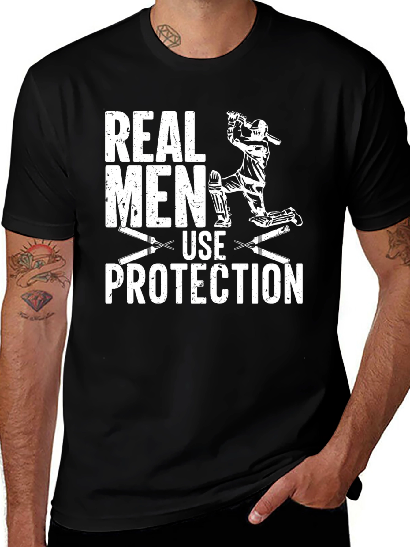 Real Men Use Protection Cricket Graphic T-Shirt