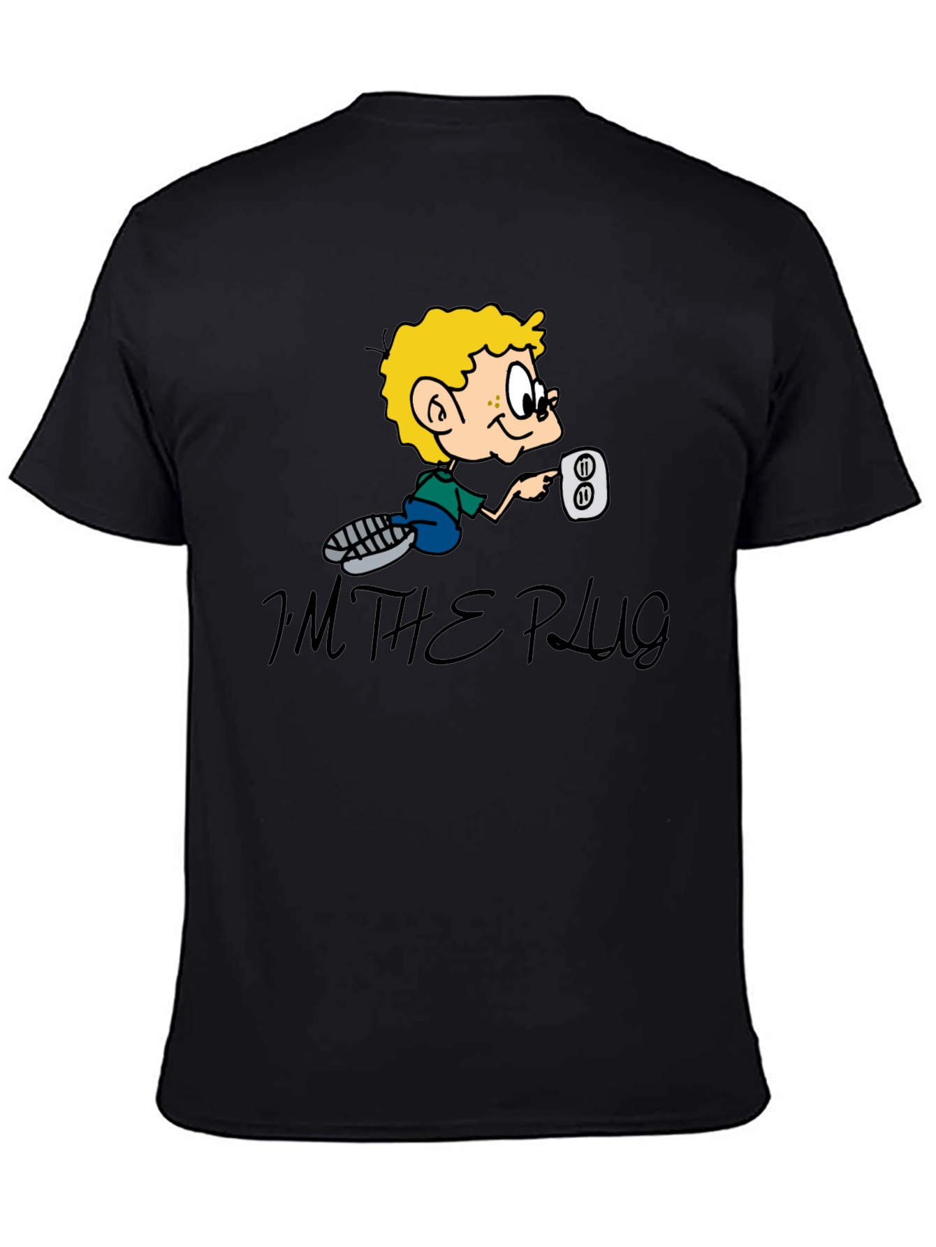 Im The Plug Cartoon Graphic Black T-Shirt