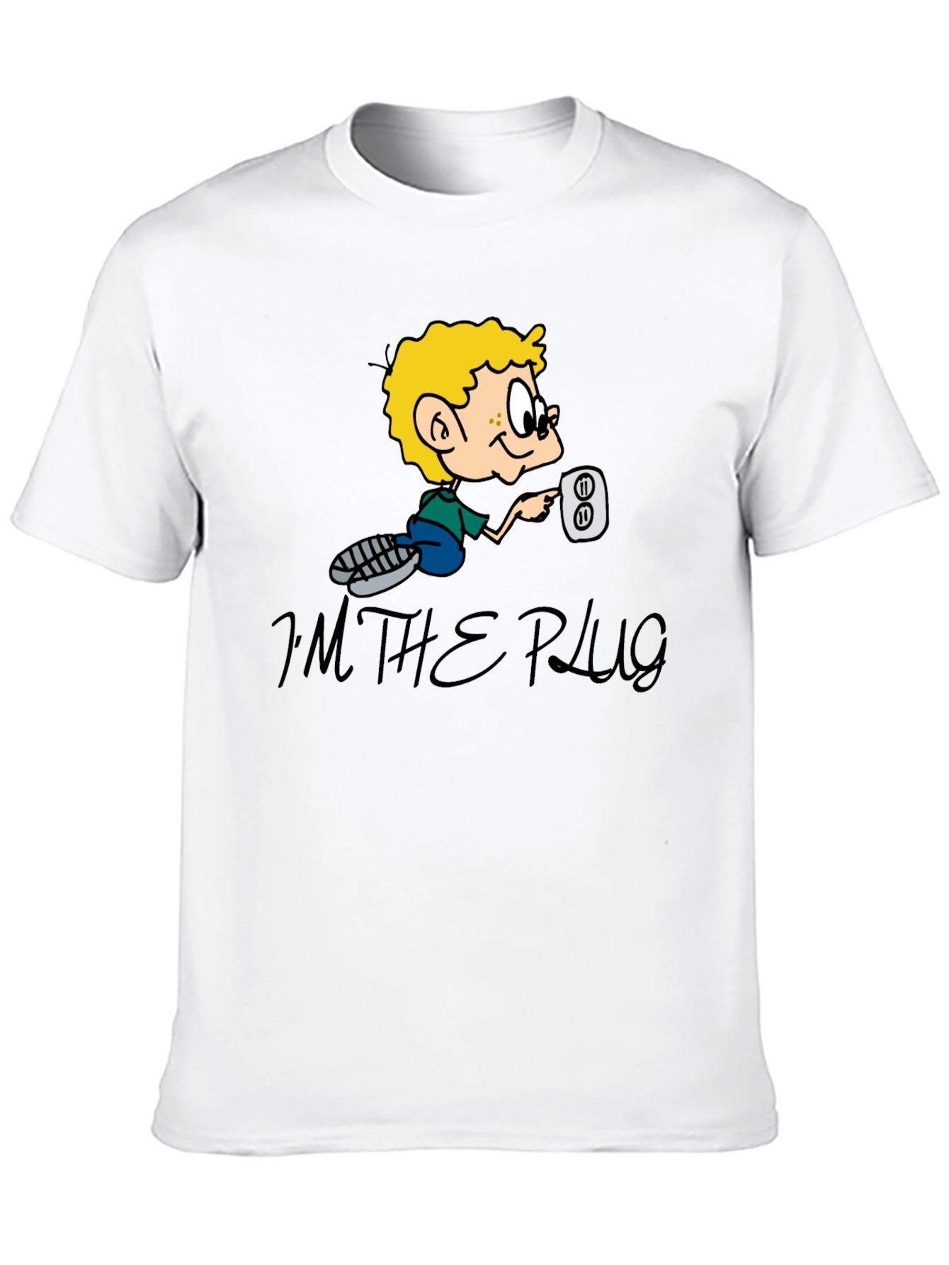 Im The Plug Cartoon Graphic Black T-Shirt