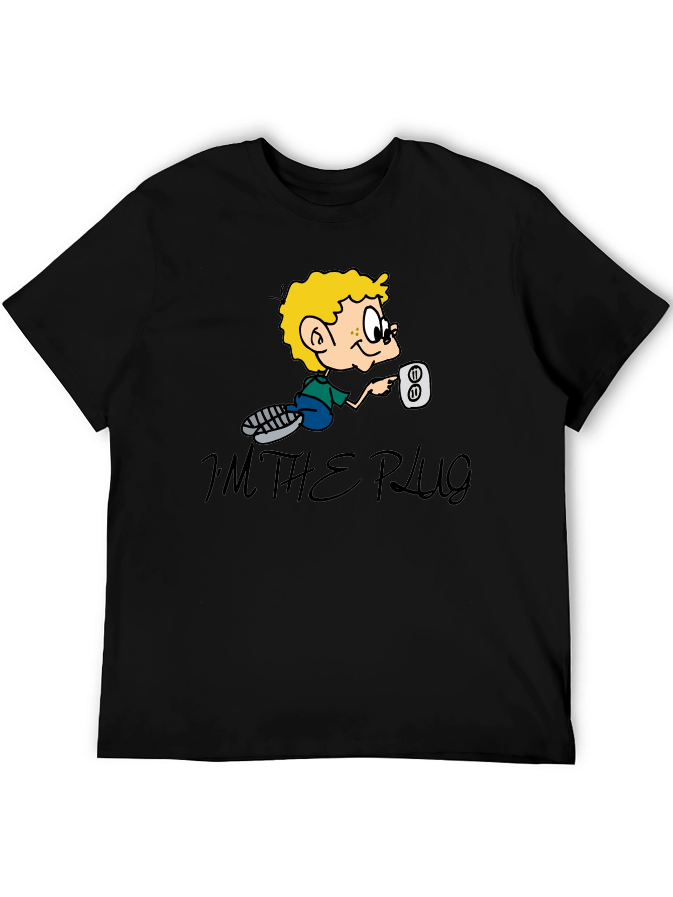 Im The Plug Cartoon Graphic Black T-Shirt