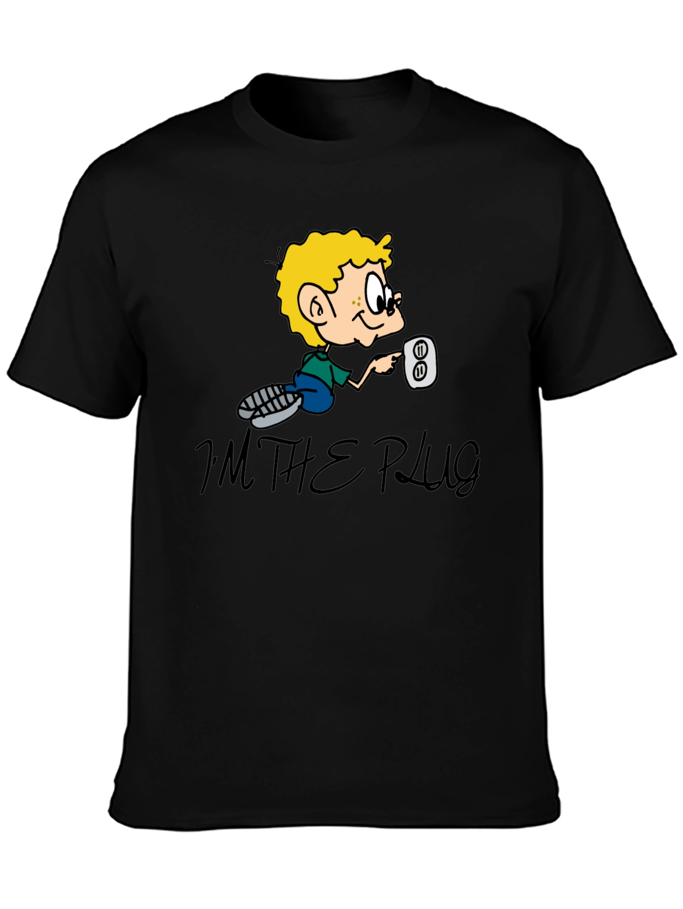 Im The Plug Cartoon Graphic Black T-Shirt