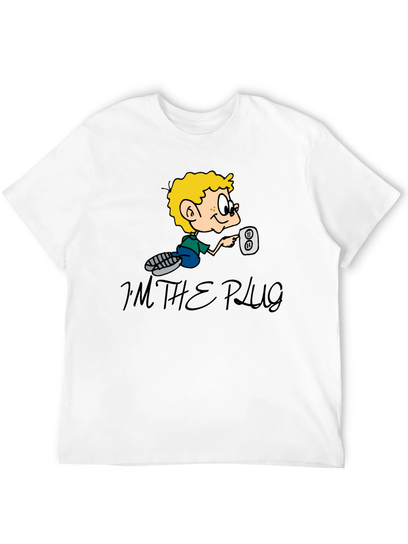 Im The Plug Cartoon Graphic Black T-Shirt