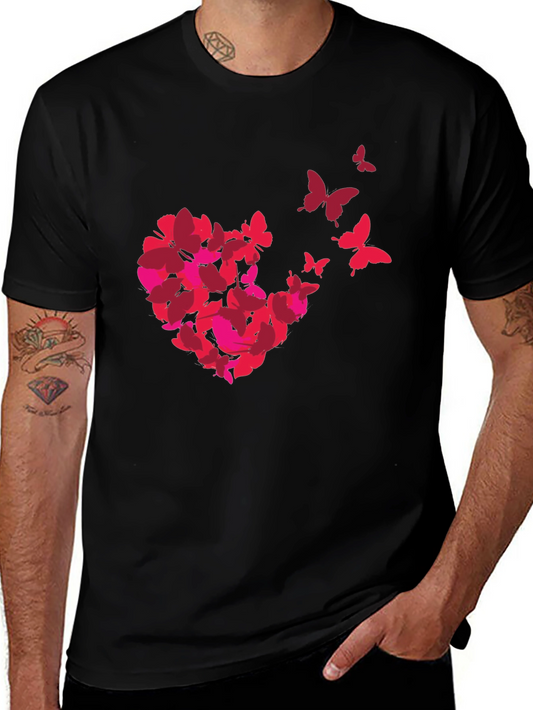 Butterfly Heart Graphic Tee - Soft Black Cotton T-Shirt